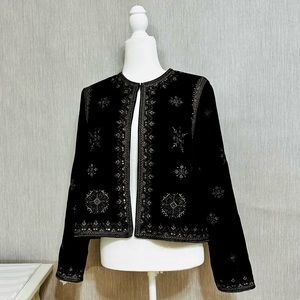 Zara Embroidered Black Velvet Blazer Jacket Size L